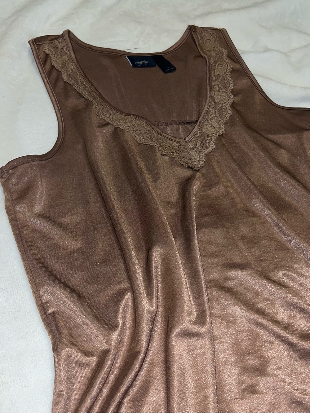 Daytrip Bronze Lace-Trim Tank Blouse